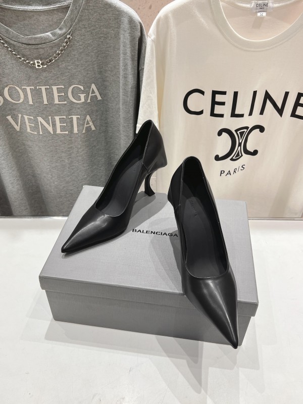 2025 Women Balenciaga Black Leather High Heels