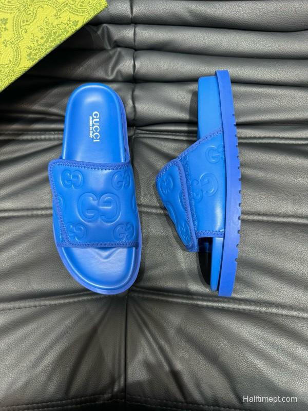 2024 Slippers Gucci Blue Leather Slippers MJ00200