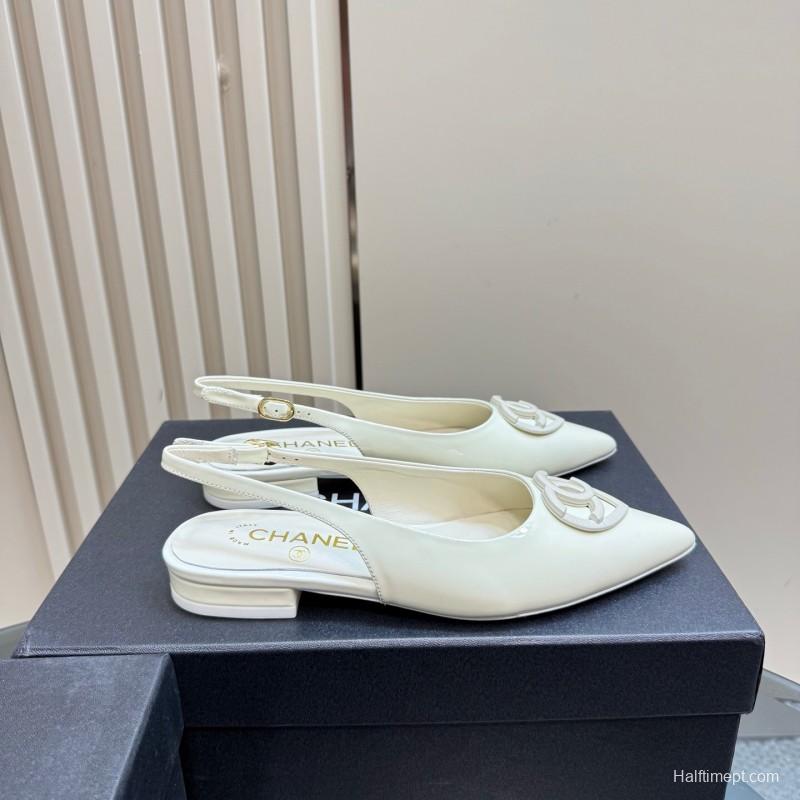 2025 Women Chanel White Leather Slingback Pumps