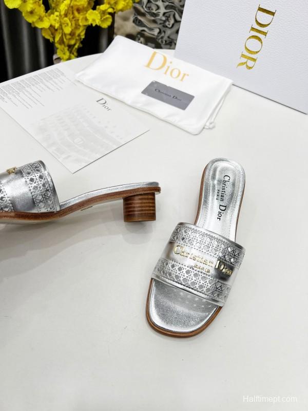 2025 Women Dior Silver Leather Slide Heels LY00210
