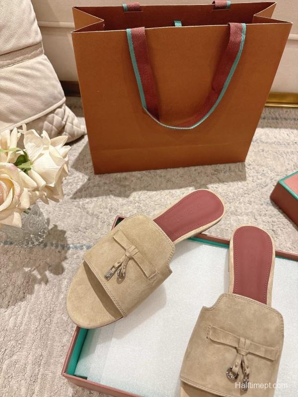 2025 Women LP Beige Suede Slippers