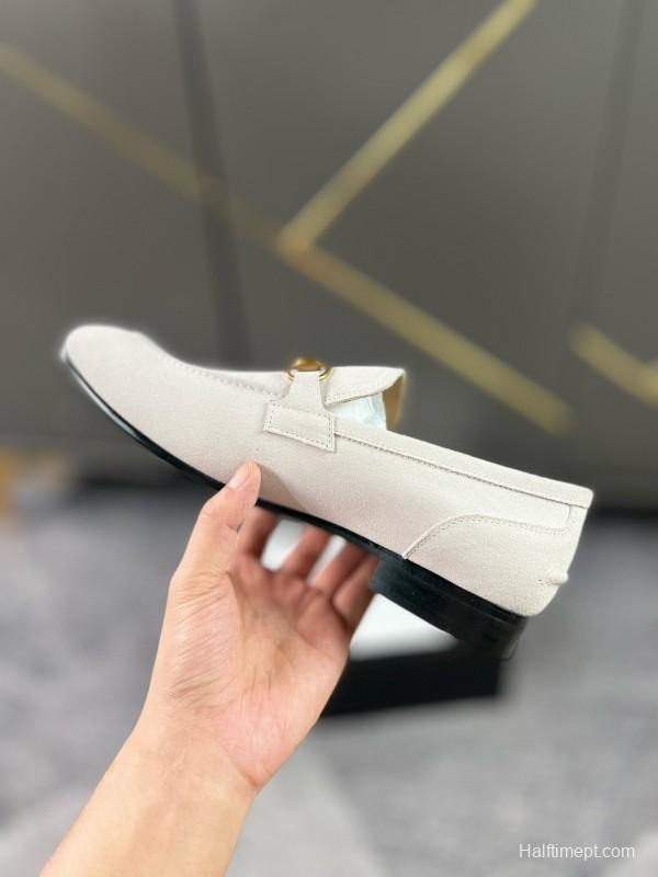 2024 Women Gucci White Suede Leather Loafers
