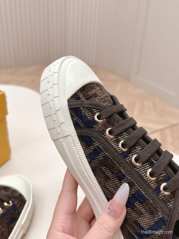 2025 Women Fendi Brown Black Canvas Sneakers LY00280