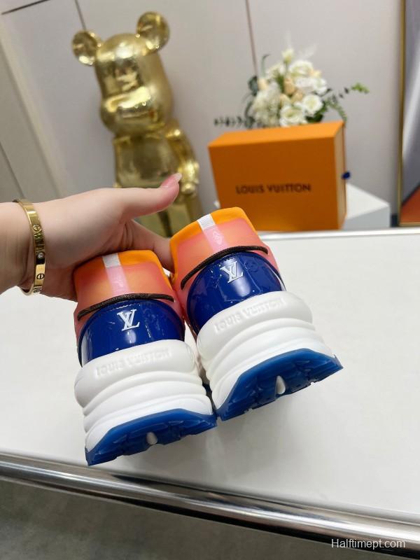 2025 Women Louis Vuitton Yellow Pink Blue Mesh Leather Sneakers