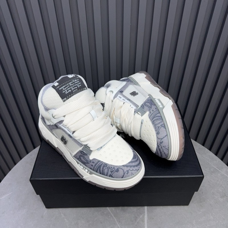 2024 Unisex Amiri White Grey Mesh Leather Sneakers MJ00360