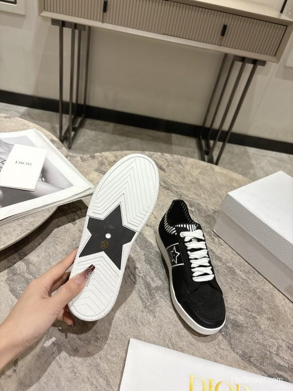 2025 Women Dior Black White Knit Leather Sneakers KFY00330