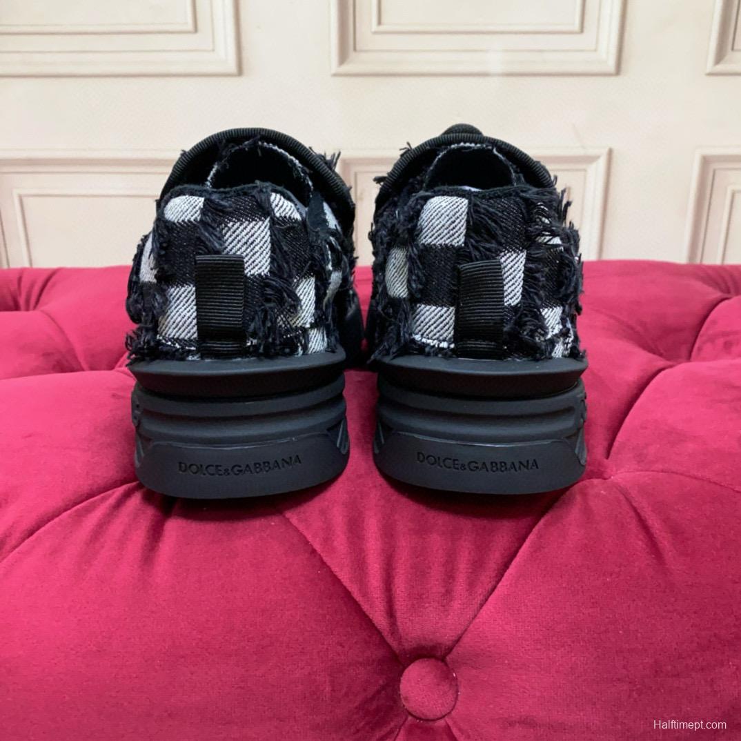 2024 Unisex Dolce & Gabbana Black White Wool Leather Sneakers MJ00340