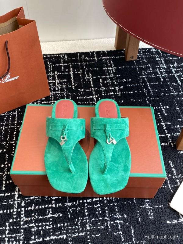 2025 Women Le Parmentier Green Suede Slippers KFY00280