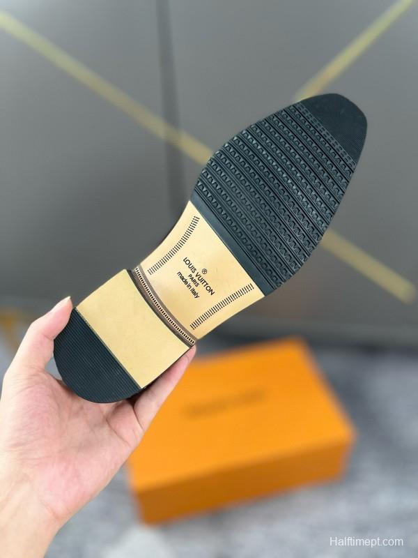 2024 Men Louis Vuitton Brown Black Leather Canvas Oxford MJ00380