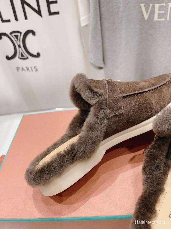 2024 Women LP Brown Suede Shearling Loafers MJ00300