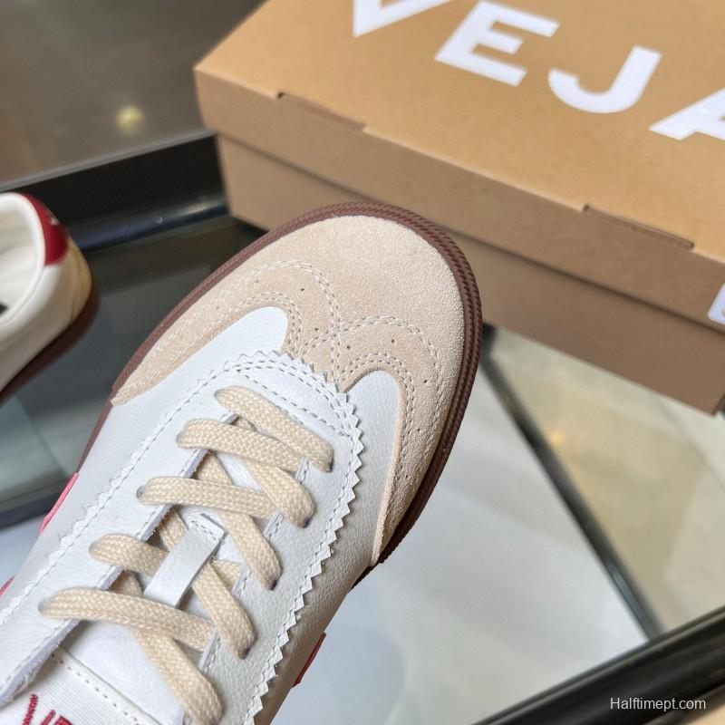 2025 Women VEJA White Red Suede Leather Low Top Sneakers