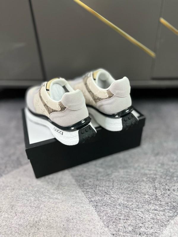 2024 Men Gucci Beige Brown Canvas Leather Sneakers MJ00260