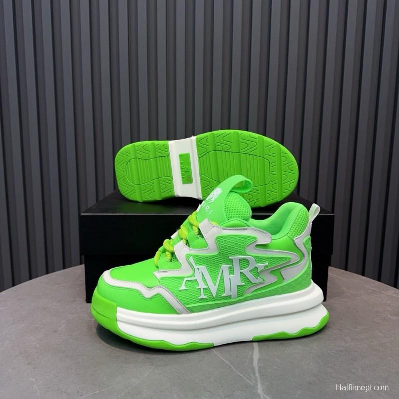 2024 Unisex Amiri Green White Mesh Leather Sneakers MJ00410