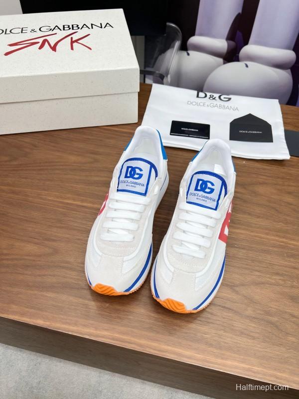 2025 Unisex Dolce & Gabbana White Blue Red PU Casual Sneakers LY00300
