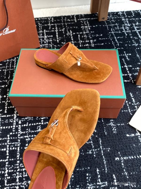 2025 Women Le Parmentier Brown Suede Thong Sandals KFY00280