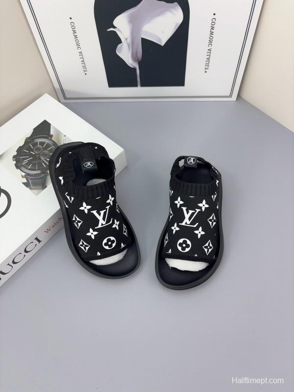2025 Kids Louis Vuitton Black White Fabric Sandals