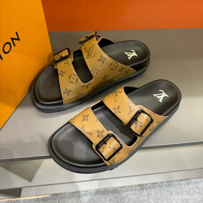 2024 Slippers Louis Vuitton brown leather Slippers