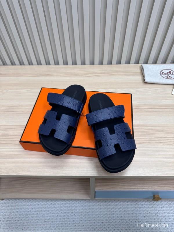 2025 Slippers Hermès Dark Blue Leather Slippers
