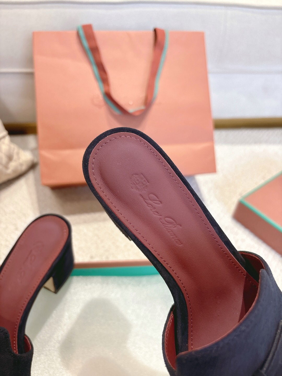 2025 Women LP Navy Suede Heeled Mules