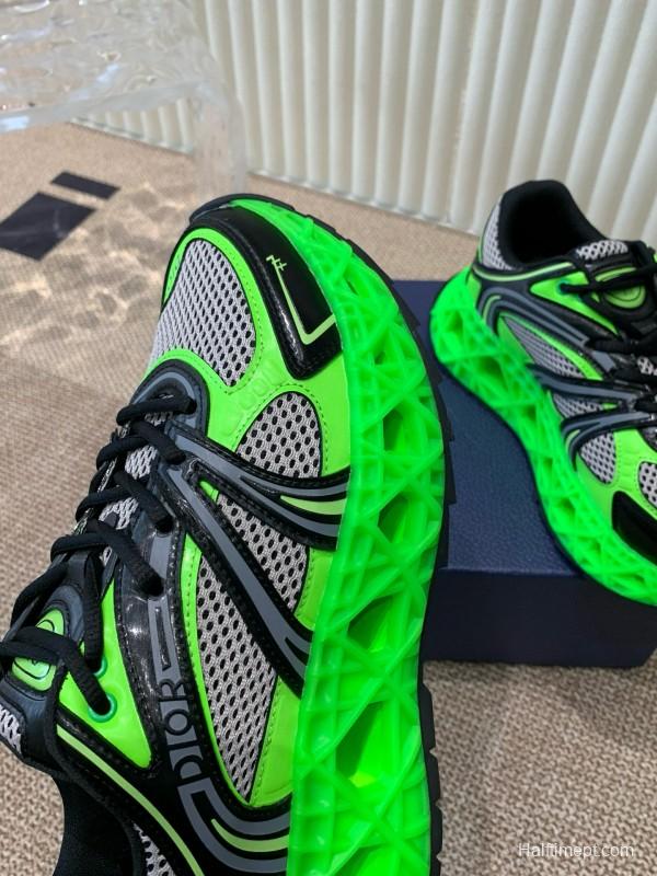 2024 Unisex Dior Green Black Leather Mesh Sneakers MJ00400