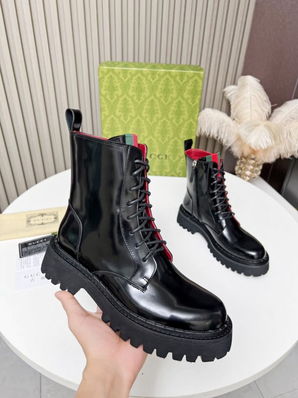 2024 Women Gucci Black Red Leather Ankle Boots MJ00340