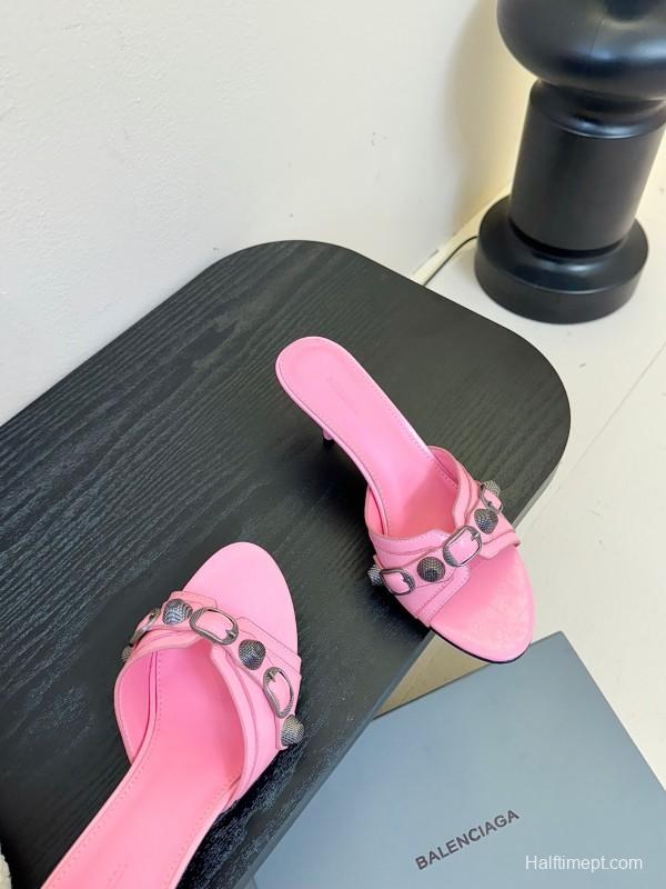2025 Women Balenciaga Pink Leather High Heel Sandals