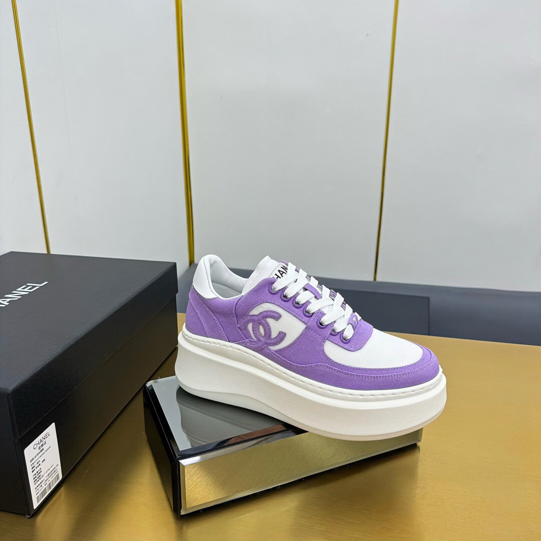 2025 Women Chanel Purple White Leather Canvas Sneakers