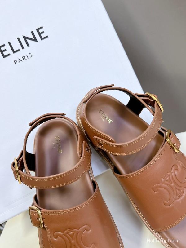 2025 Women Celine Light Brown Leather Sandals KFY00280