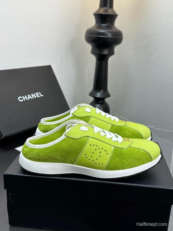 2025 Women CHANEL Green Suede Casual Sneakers Handmade For LY00360(F)