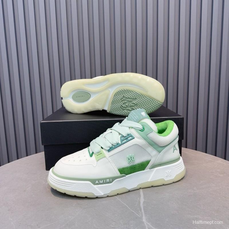 2024 Unisex Amiri White Green Leather Mesh Sneakers MJ00360