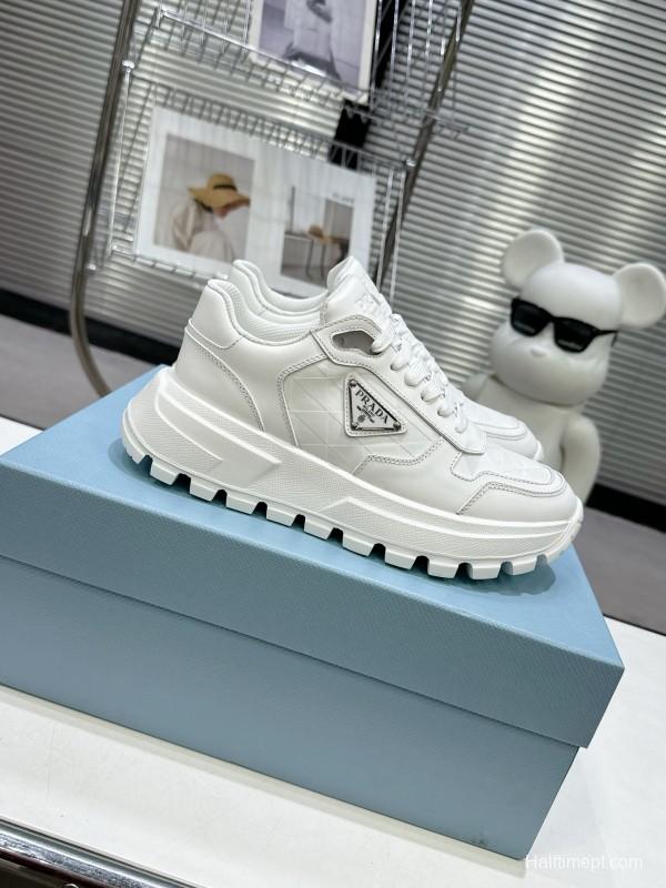 2025 Unisex Prada White Leather Sneakers