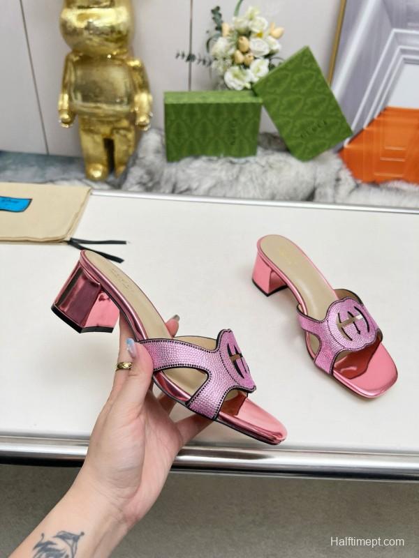 2025 Gucci Pink Leather Slippers