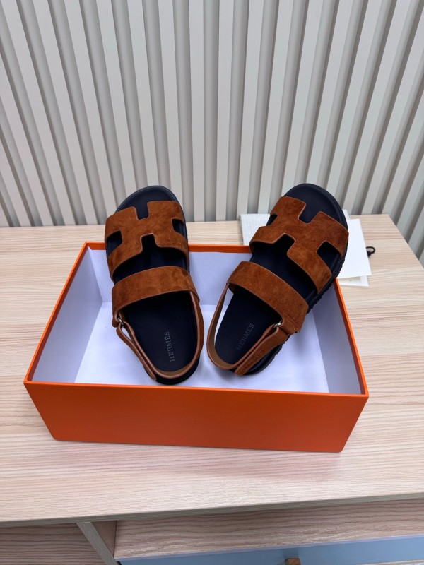 2025 Women Hermès Brown Suede Leather Sandals
