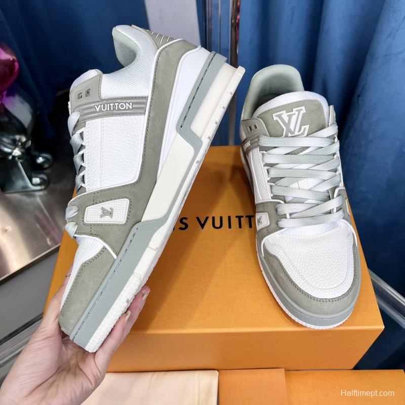 2025 Unisex Louis Vuitton White Grey Leather LV Trainer
