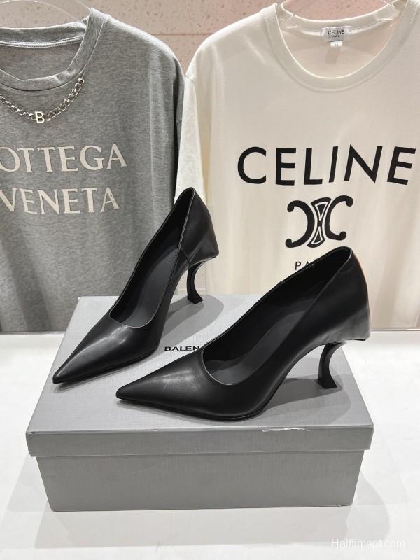 2025 Women Balenciaga Black Leather High Heels