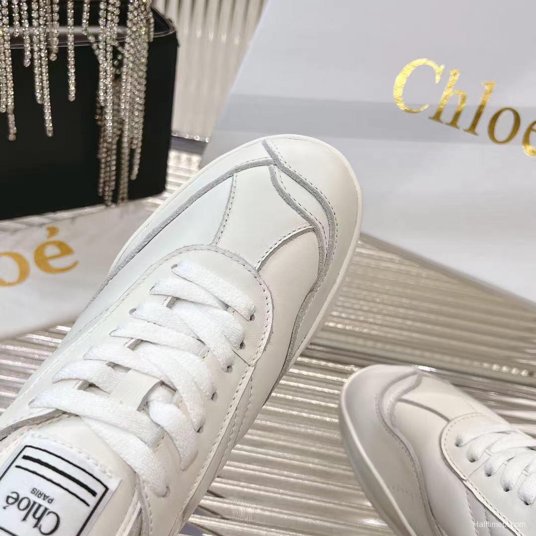 2025 Women Chloé White Leather Sneakers LY00300