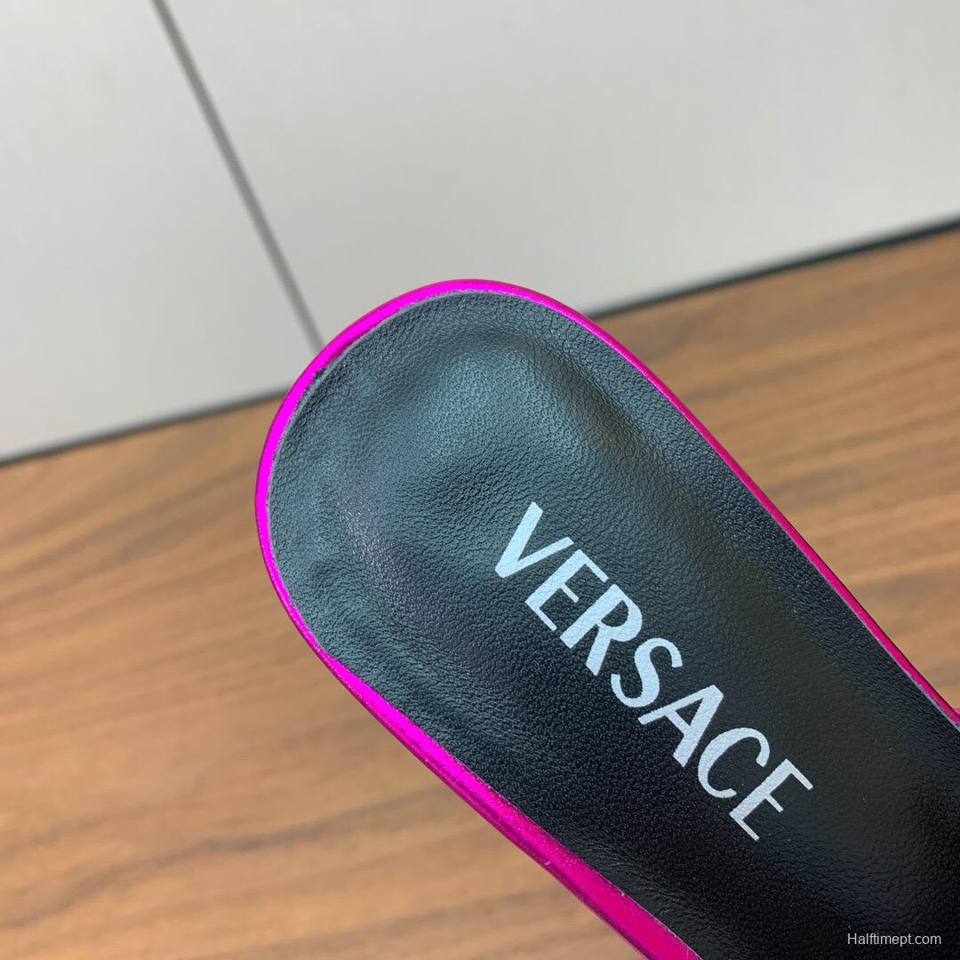 2025 Women VERSACE Pink Leather Slippers