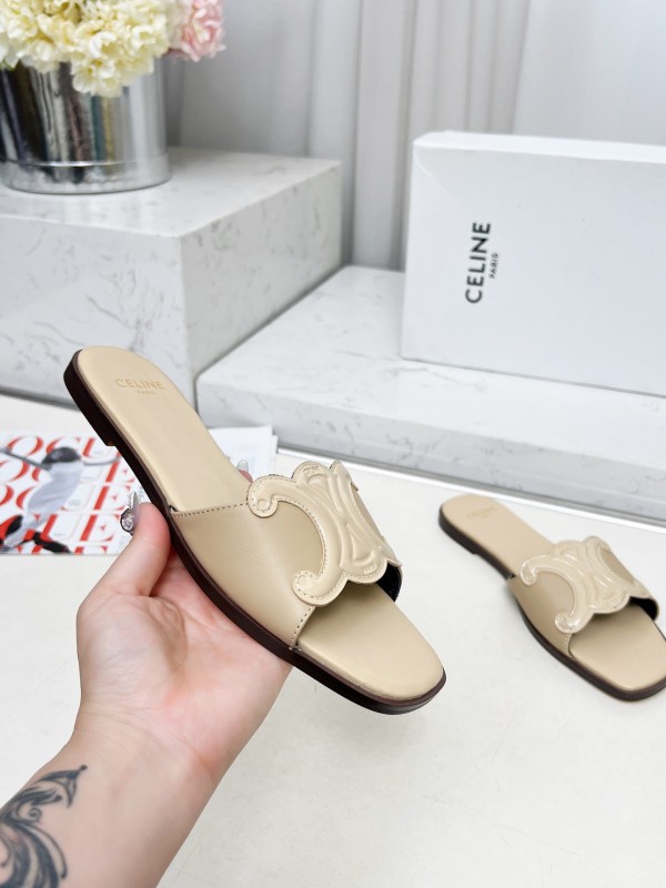 2025 Women Celine Beige Leather Slippers