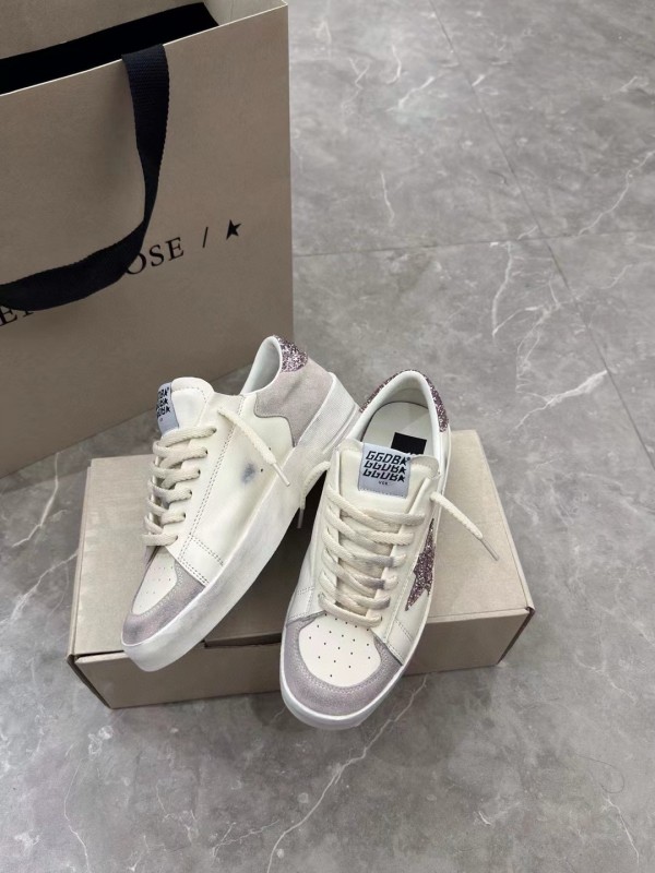 2024 Unisex GGDB White Pink Glitter Leather Suede Low Top Sneakers