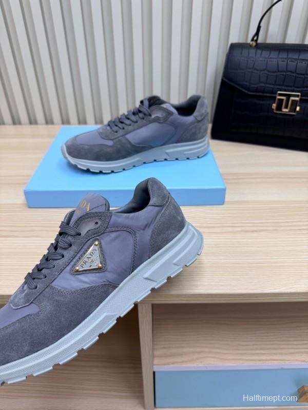 2025 Women Prada Grey Suede Leather Sneakers LY00300