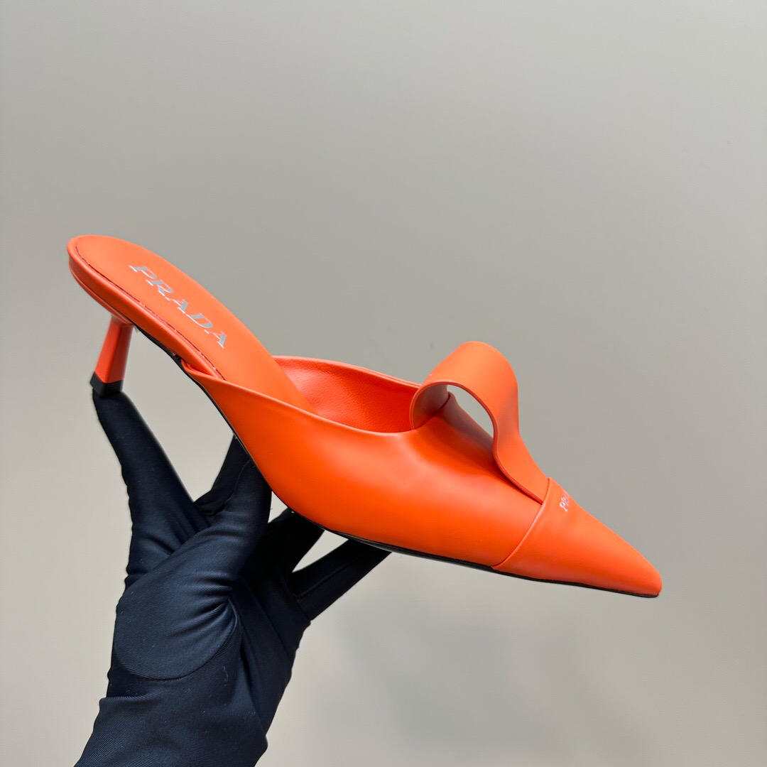 2025 Women Prada Orange Leather Pointed Toe Heels KFY00310