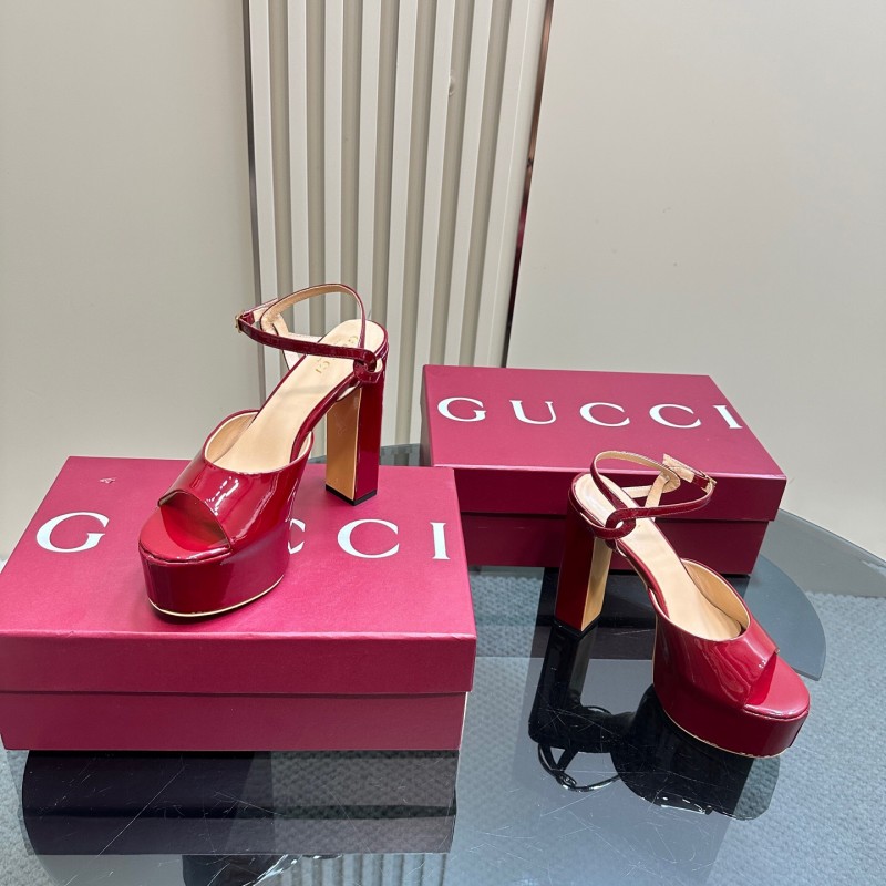 2025 Women Gucci Red Patent Leather Platform Sandals