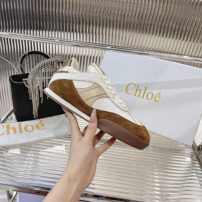 2025 Women Chloé White Brown Suede Leather Sneakers LY00280