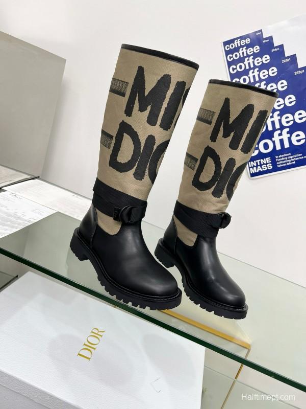 2024 Women Dior black beige leather canvas boots MJ00350