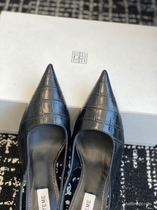 2025 Women Toteme Black Leather Slingback Pointed Toe KFY00290