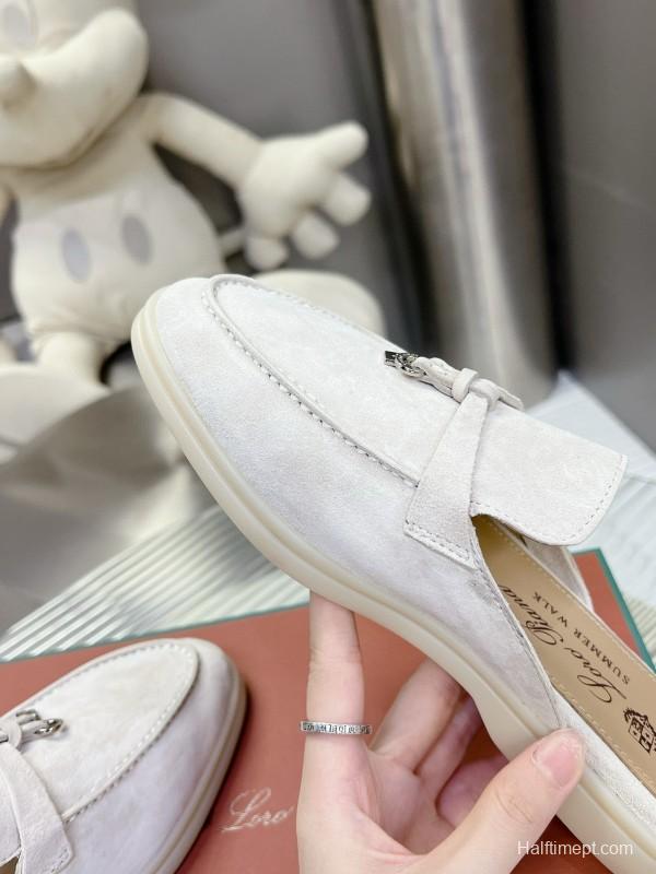 2024 Slippers Loro pianall White Suede Loafers MJ00270