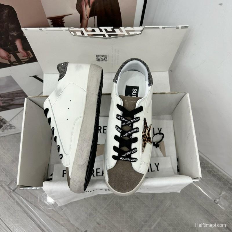 2025 Women GGDB White Leopard Suede Leather Sneakers