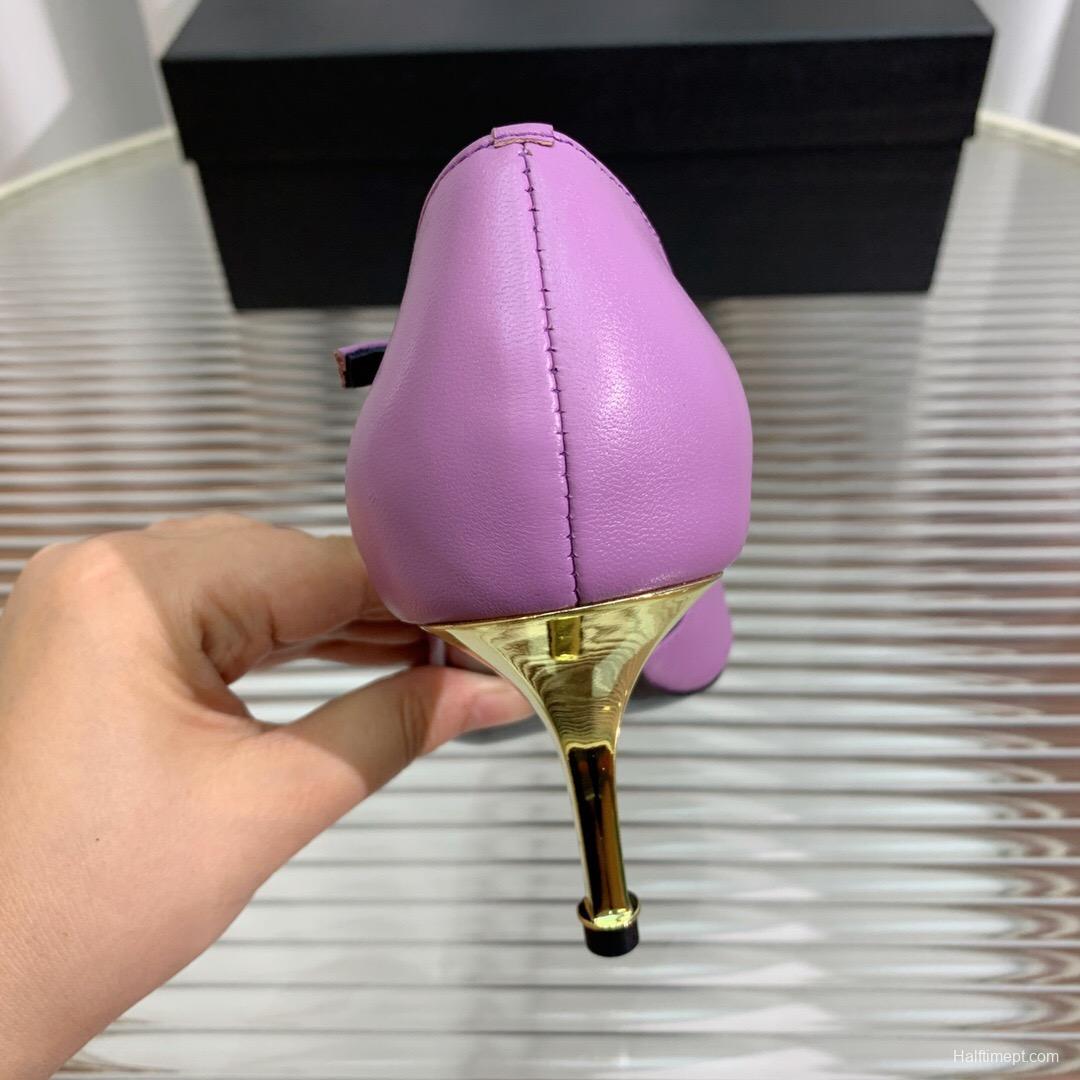 2025 Women TOM FORD Purple Gold Leather Pointed Toe Heels KFY00320