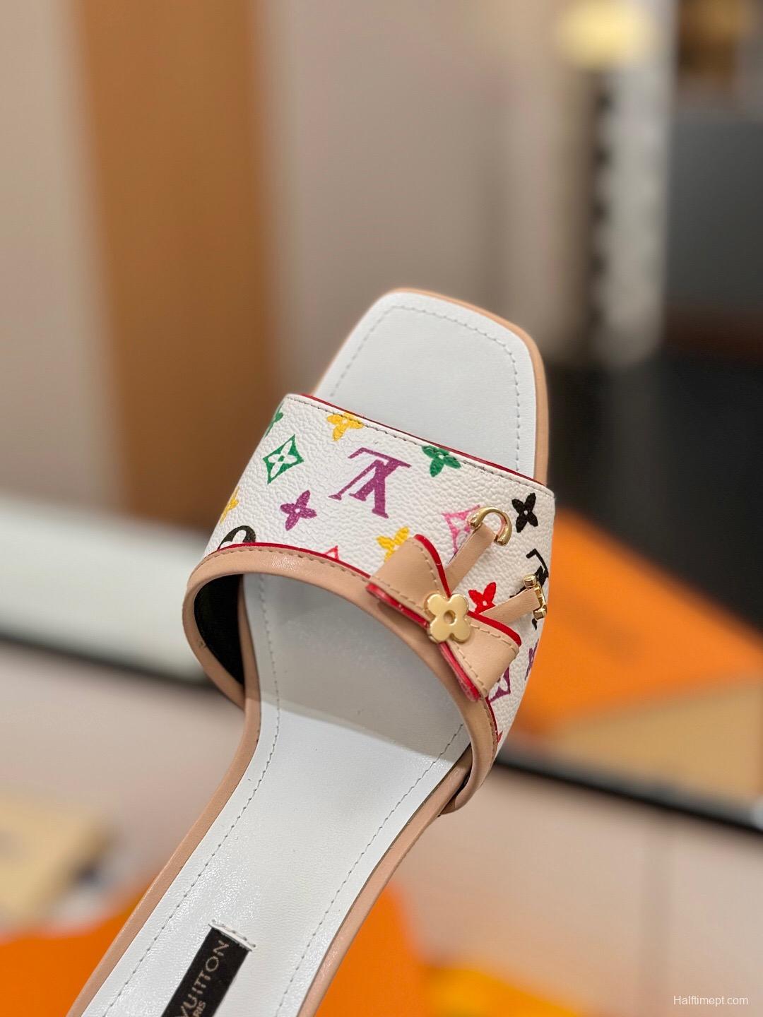 2025 Women Louis Vuitton White Multicolor Leather Sandals