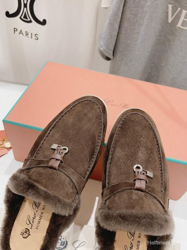 2024 Women LP Brown Suede Shearling Loafers MJ00300